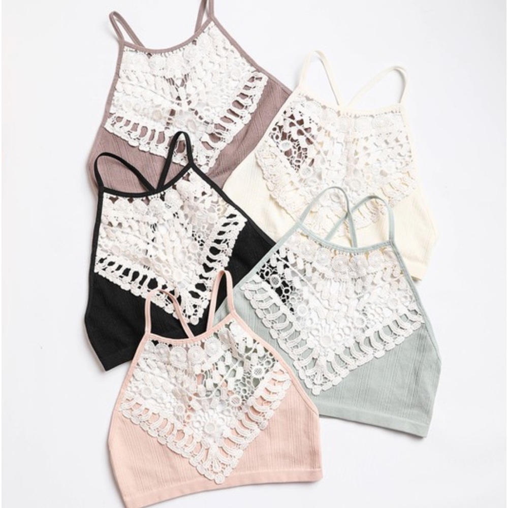 123. LAST 1! Green Bra Halter Crochet Appliqué Bralette Adjustable Straps - Picture 6 of 6